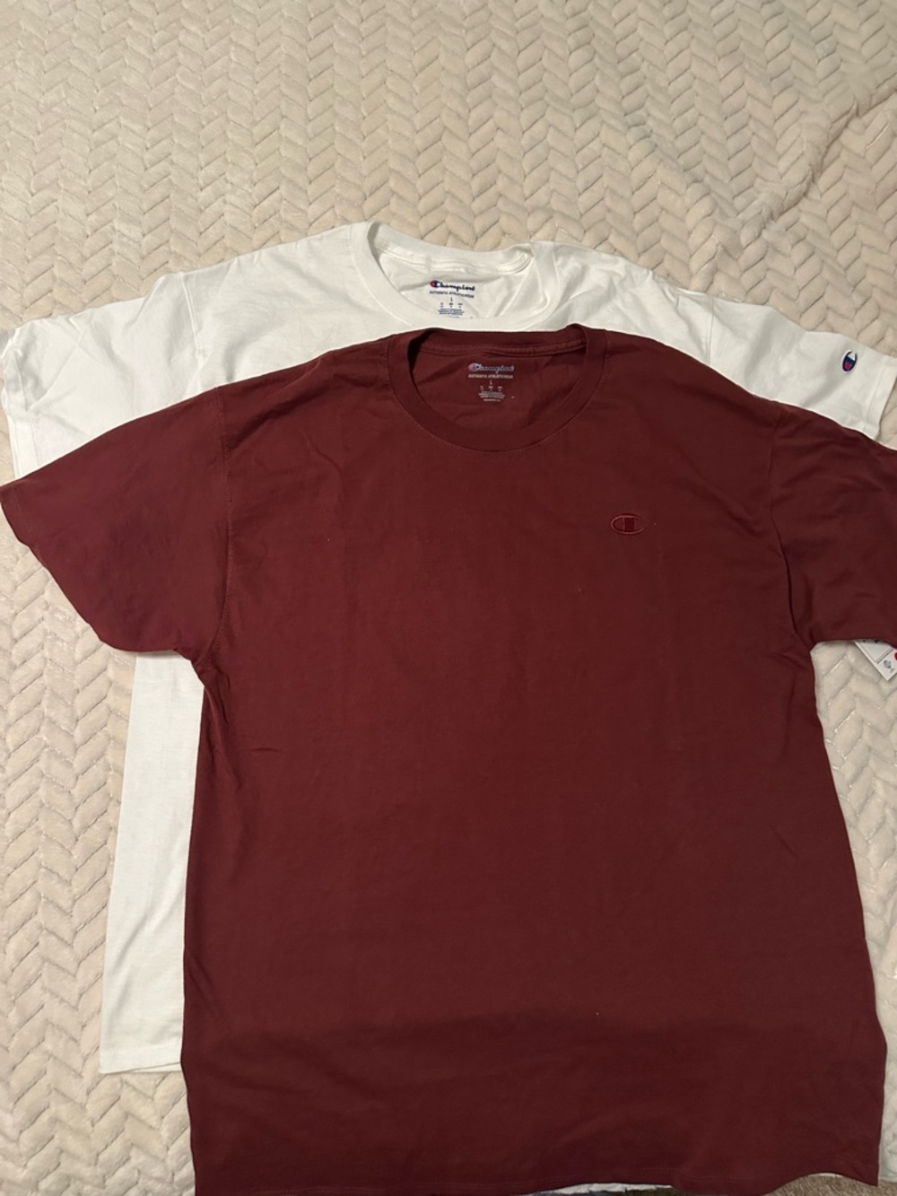 Champion Men’s Short Sleeve Crewneck T-Shirt Bundle- Maroon & White Size Large